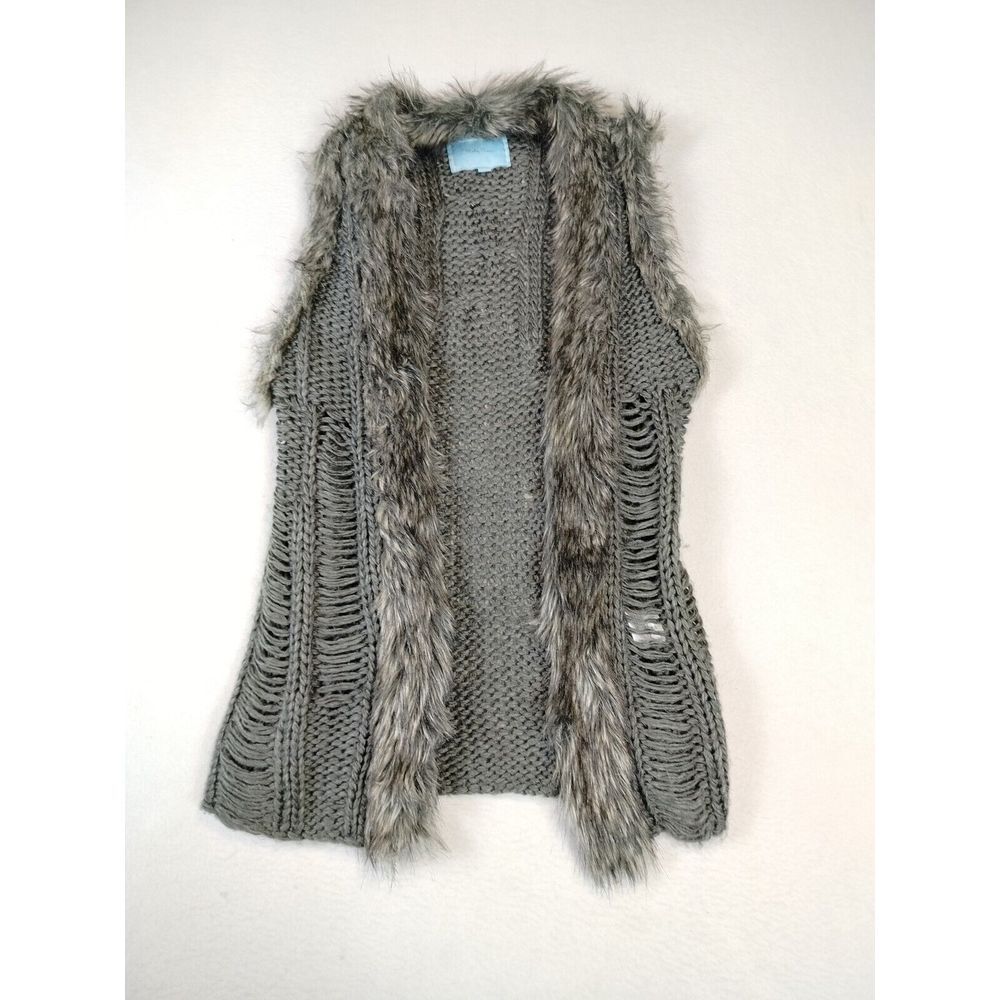 Ruby Rose Cardigan Womens Small Wool Blend Open Knit Faux Fur Cabincore Cozycore